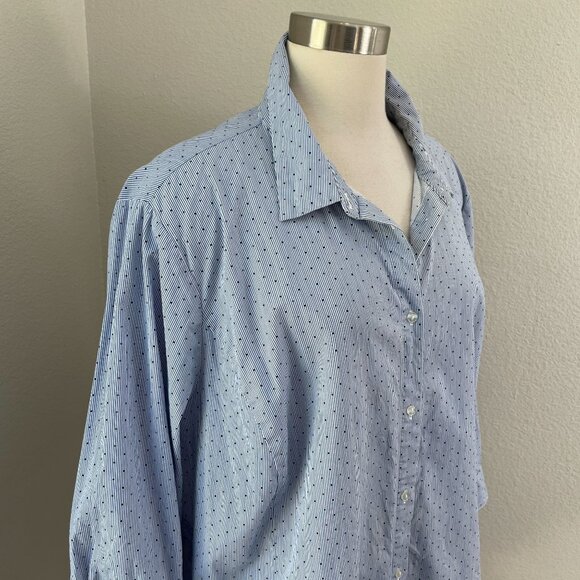 Liz Claiborne Woman Plus 2X Stretch Button Up Shirt Blue Polka Dot 3/4 Sleeve - Picture 2 of 9